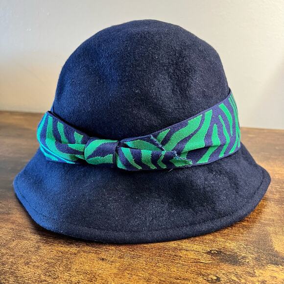 Eugenia Kim Wool Bucket Hat Felt OS Blue Zebra Tiger Stripe Womens Designer USA - Picture 1 of 7